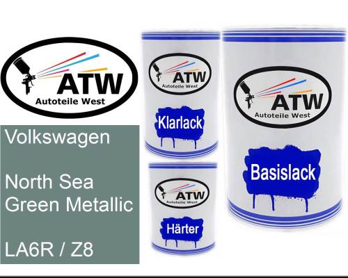 Volkswagen, North Sea Green Metallic, LA6R / Z8: 500ml Lackdose + 500ml Klarlack + 250ml Härter - Set, von ATW Autoteile West.